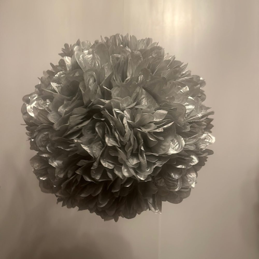 Decorative Ceiling Hanging 10” Synthetic Flower Ball - Silver